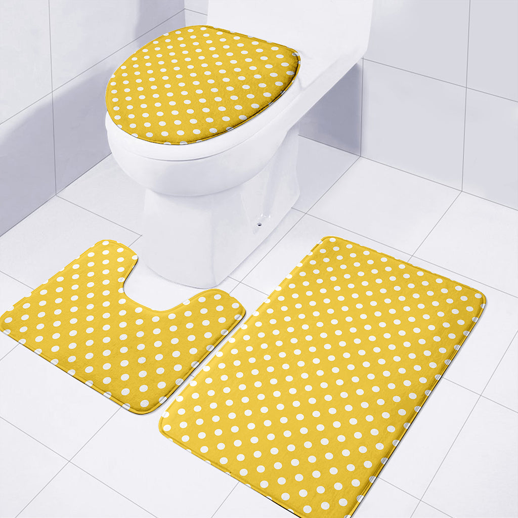 Yellow And White Polka Dot Pattern Print 3 Piece Bath Mat Set