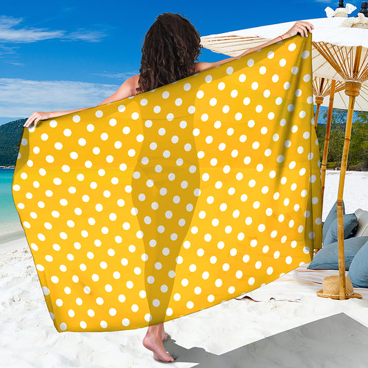 Yellow And White Polka Dot Pattern Print Beach Sarong Wrap
