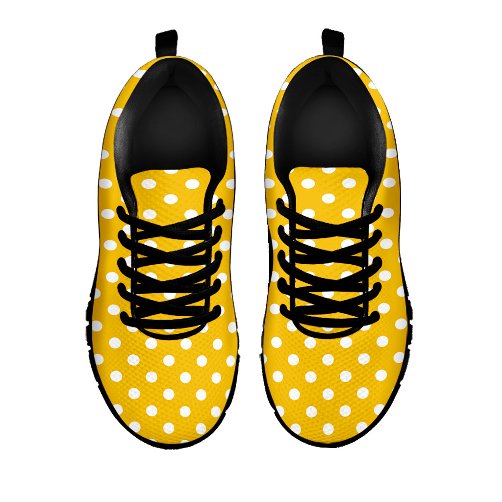 Yellow And White Polka Dot Pattern Print Black Sneakers