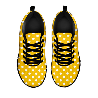 Yellow And White Polka Dot Pattern Print Black Sneakers