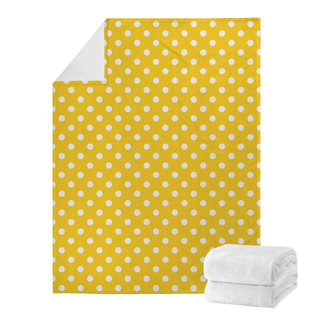 Yellow And White Polka Dot Pattern Print Blanket