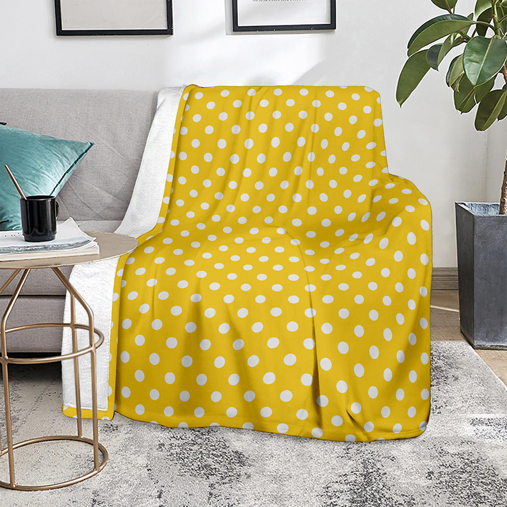 Yellow And White Polka Dot Pattern Print Blanket