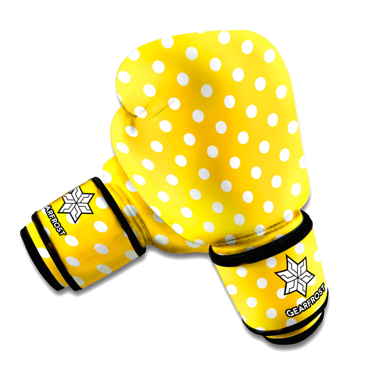 Yellow And White Polka Dot Pattern Print Boxing Gloves