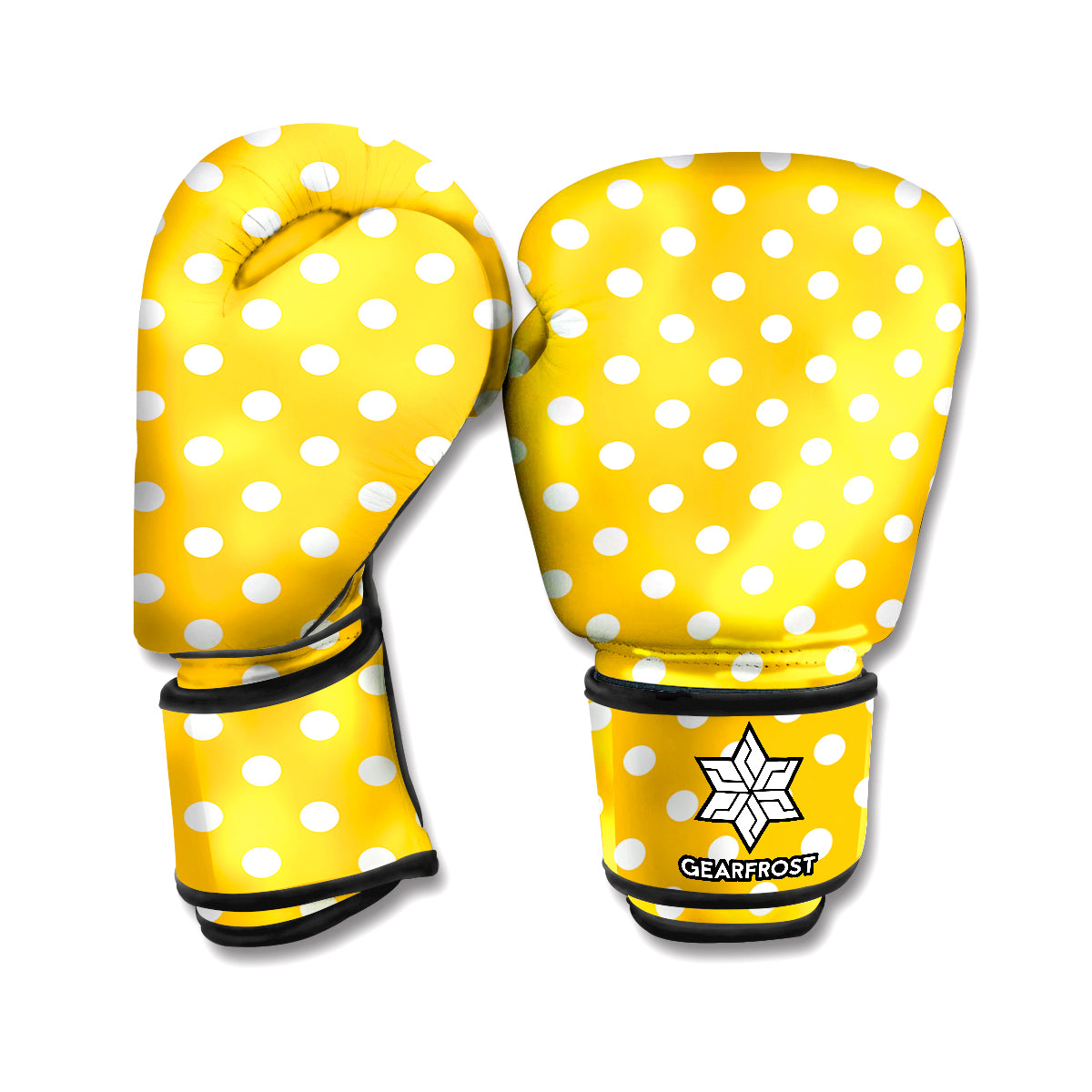 Yellow And White Polka Dot Pattern Print Boxing Gloves