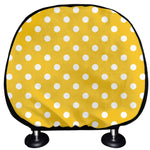 Yellow And White Polka Dot Pattern Print Car Headrest Covers
