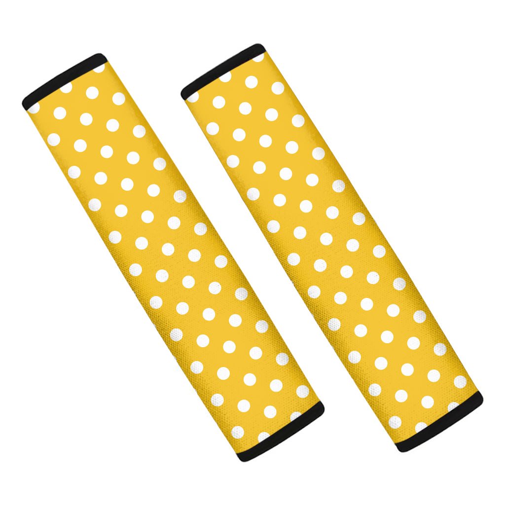 Yellow And White Polka Dot Pattern Print Car Seat Belt Covers
