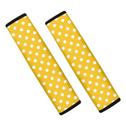 Yellow And White Polka Dot Pattern Print Car Seat Belt Covers