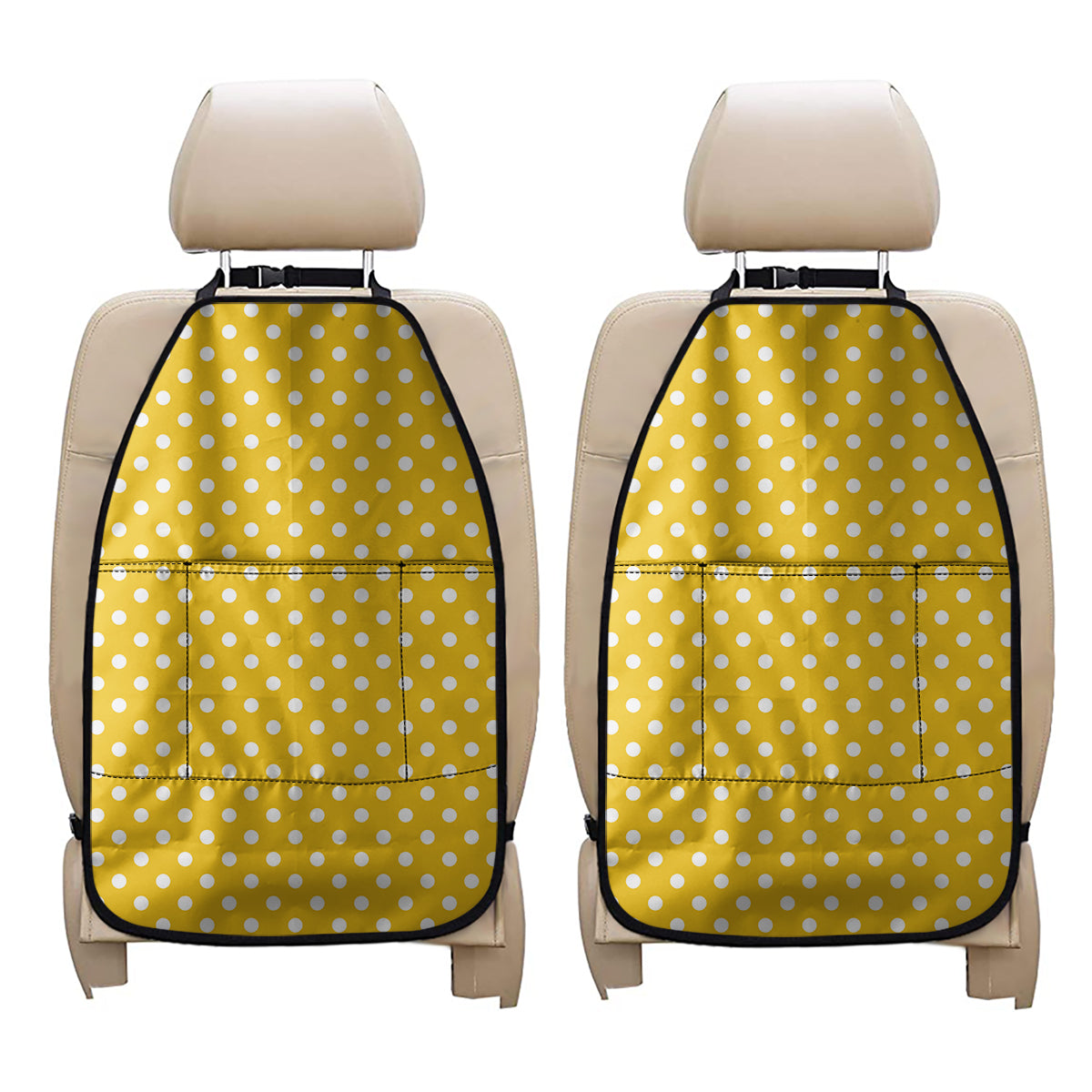 Yellow And White Polka Dot Pattern Print Car Seat Organizers