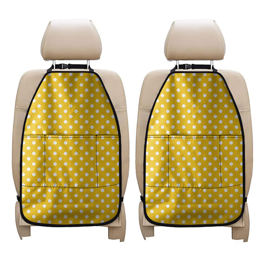 Yellow And White Polka Dot Pattern Print Car Seat Organizers