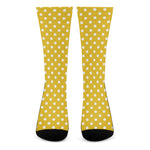 Yellow And White Polka Dot Pattern Print Crew Socks