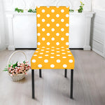 Yellow And White Polka Dot Pattern Print Dining Chair Slipcover