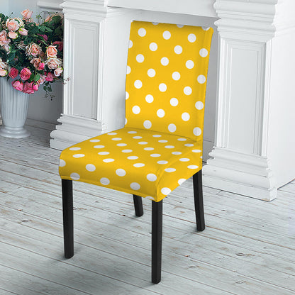 Yellow And White Polka Dot Pattern Print Dining Chair Slipcover