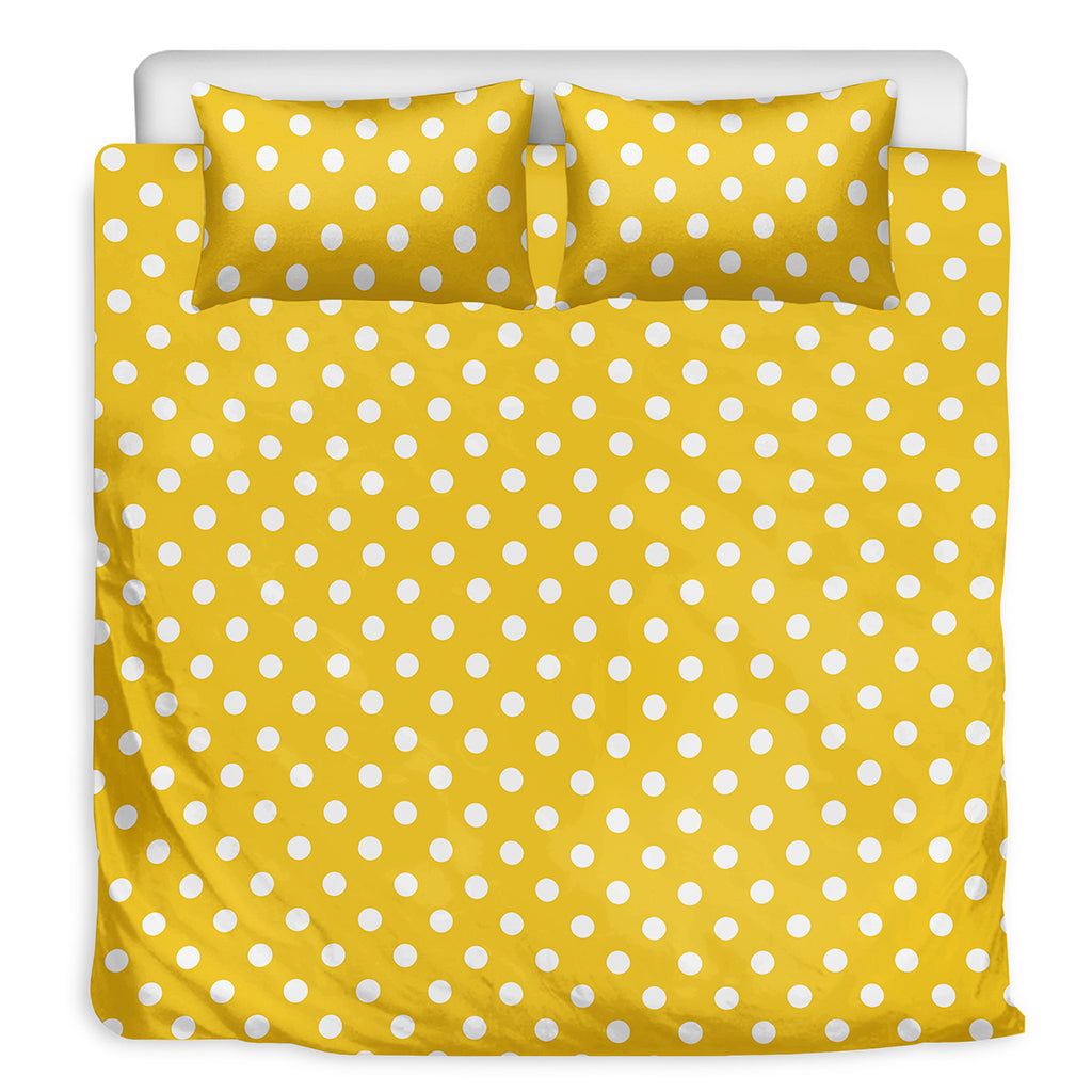 Yellow And White Polka Dot Pattern Print Duvet Cover Bedding Set