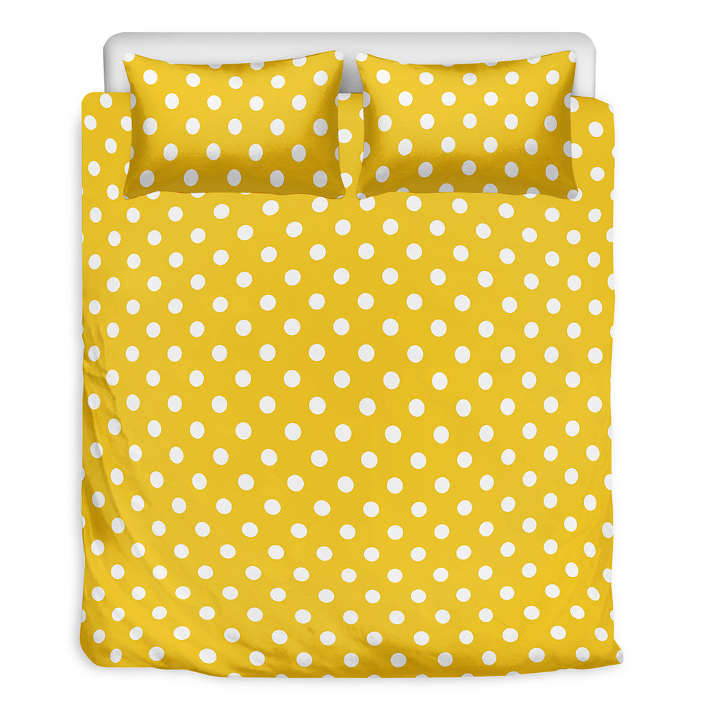 Yellow And White Polka Dot Pattern Print Duvet Cover Bedding Set