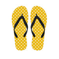 Yellow And White Polka Dot Pattern Print Flip Flops