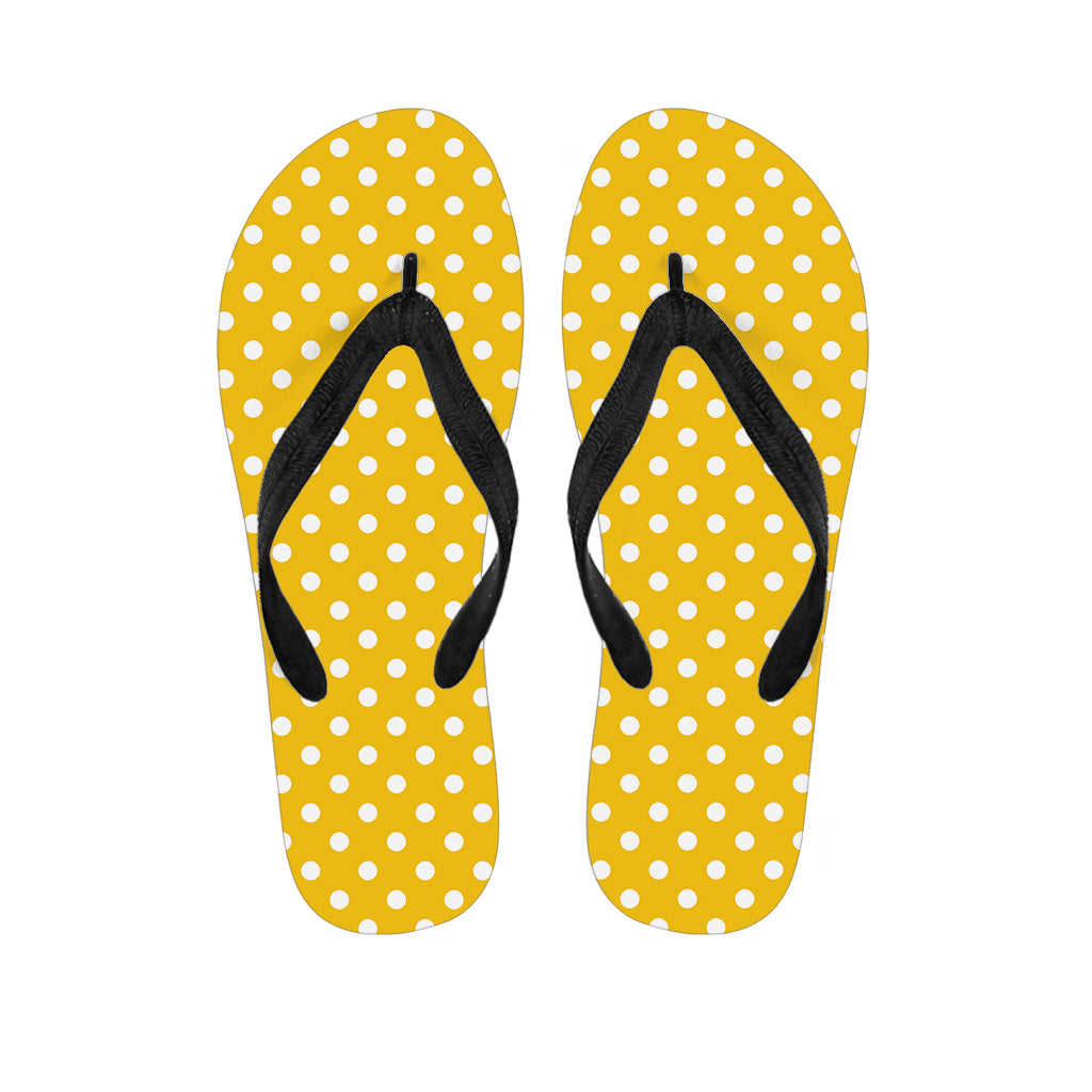 Yellow And White Polka Dot Pattern Print Flip Flops