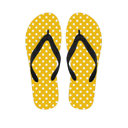 Yellow And White Polka Dot Pattern Print Flip Flops