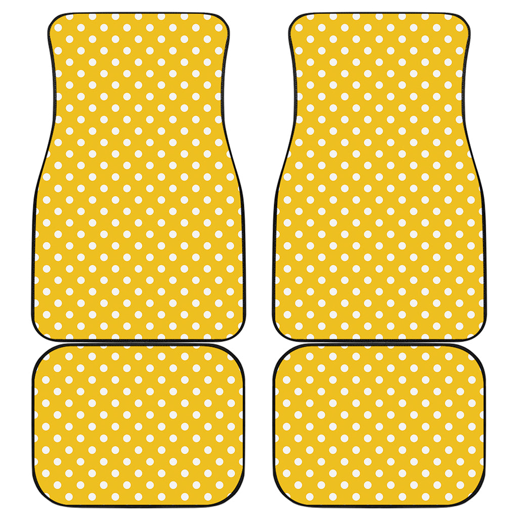 Yellow And White Polka Dot Pattern Print Front and Back Car Floor Mats