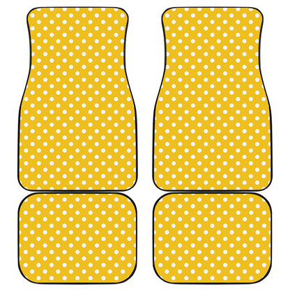 Yellow And White Polka Dot Pattern Print Front and Back Car Floor Mats