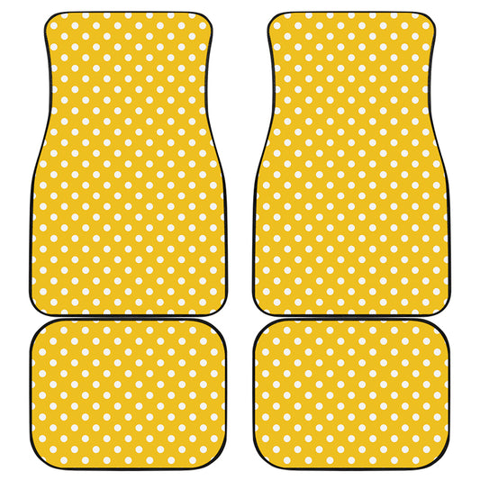 Yellow And White Polka Dot Pattern Print Front and Back Car Floor Mats