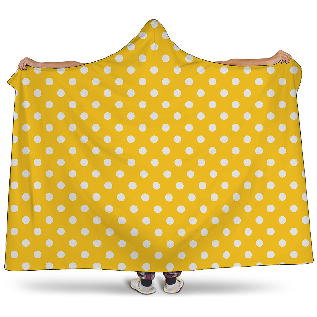 Yellow And White Polka Dot Pattern Print Hooded Blanket