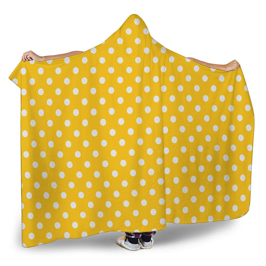 Yellow And White Polka Dot Pattern Print Hooded Blanket