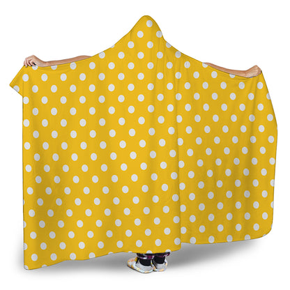 Yellow And White Polka Dot Pattern Print Hooded Blanket