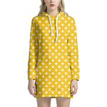 Yellow And White Polka Dot Pattern Print Hoodie Dress