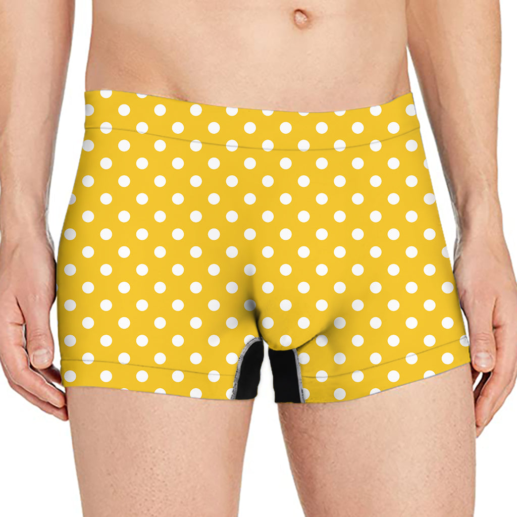 Yellow And White Polka Dot Pattern Print Men's Boxer Briefs