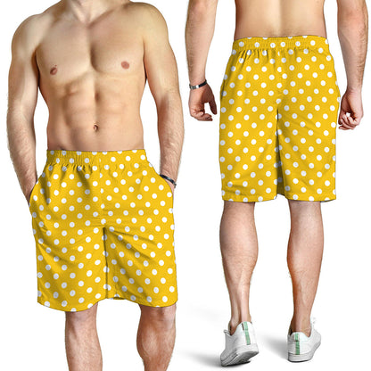 Yellow And White Polka Dot Pattern Print Men's Shorts