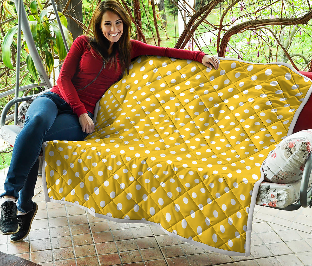 Yellow And White Polka Dot Pattern Print Quilt