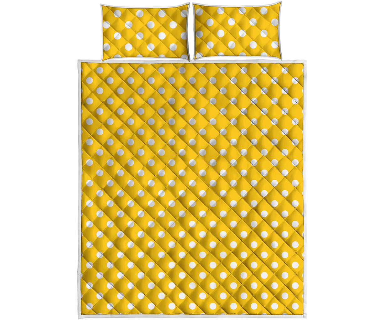 Yellow And White Polka Dot Pattern Print Quilt Bed Set
