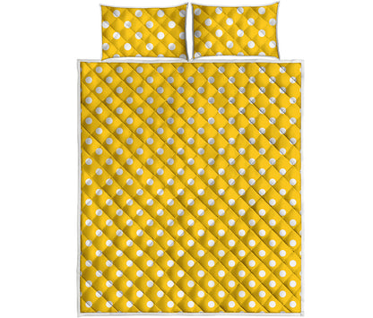Yellow And White Polka Dot Pattern Print Quilt Bed Set