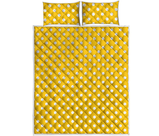 Yellow And White Polka Dot Pattern Print Quilt Bed Set