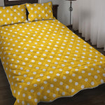 Yellow And White Polka Dot Pattern Print Quilt Bed Set