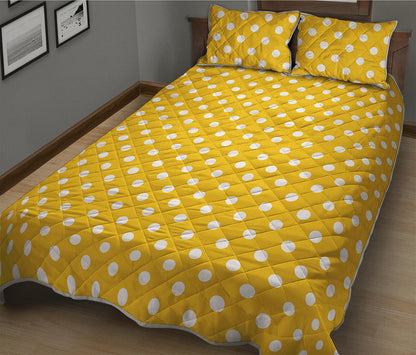 Yellow And White Polka Dot Pattern Print Quilt Bed Set