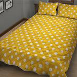 Yellow And White Polka Dot Pattern Print Quilt Bed Set