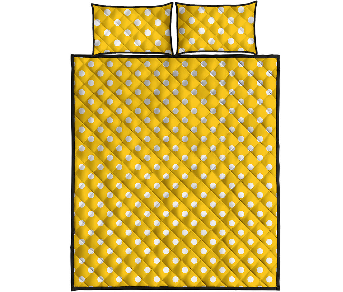 Yellow And White Polka Dot Pattern Print Quilt Bed Set