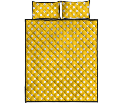 Yellow And White Polka Dot Pattern Print Quilt Bed Set