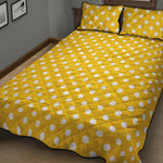 Yellow And White Polka Dot Pattern Print Quilt Bed Set