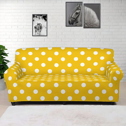 Yellow And White Polka Dot Pattern Print Sofa Cover