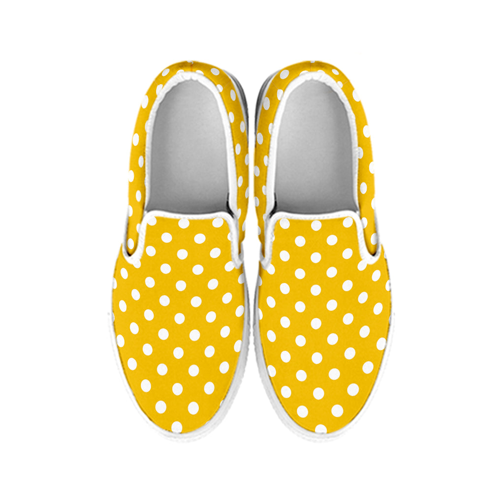 Yellow And White Polka Dot Pattern Print White Slip On Shoes