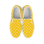 Yellow And White Polka Dot Pattern Print White Slip On Shoes