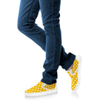 Yellow And White Polka Dot Pattern Print White Slip On Shoes