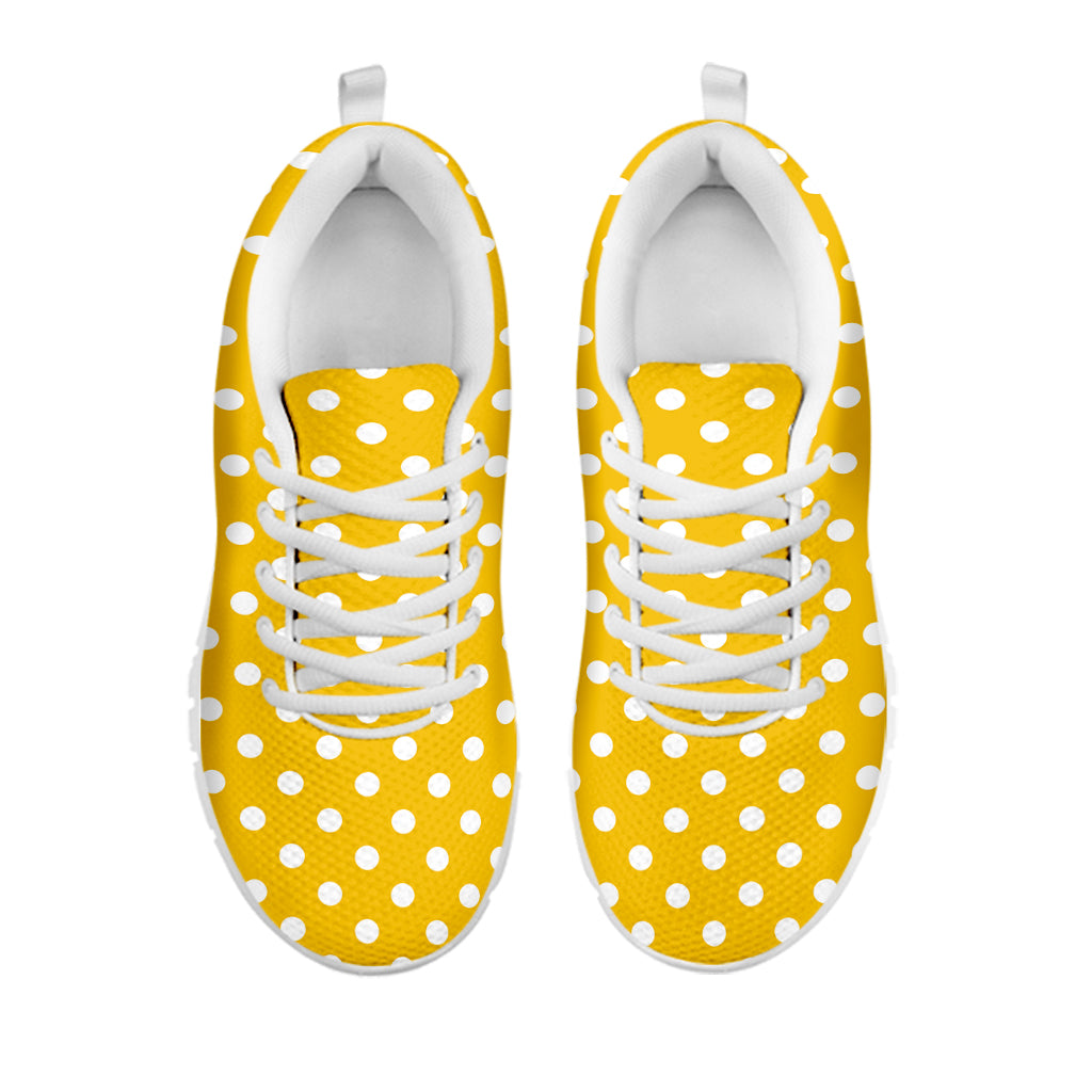 Yellow And White Polka Dot Pattern Print White Sneakers