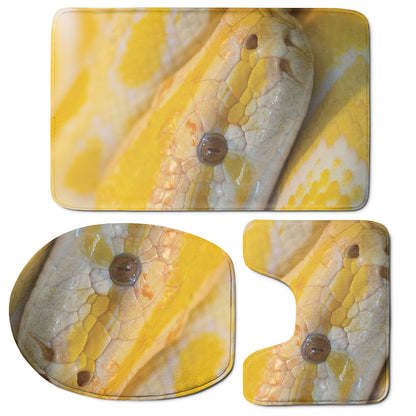 Yellow And White Python Snake Print 3 Piece Bath Mat Set