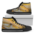 Yellow And White Python Snake Print Black High Top Shoes