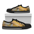 Yellow And White Python Snake Print Black Low Top Sneakers