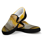 Yellow And White Python Snake Print Black Slip On Shoes