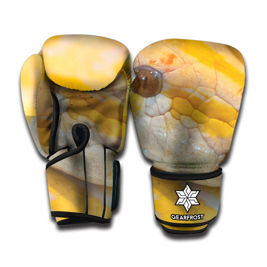 Yellow And White Python Snake Print Boxing Gloves